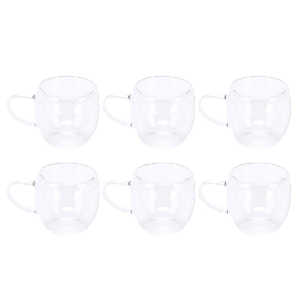 6Pcs Double Wall Glass Coffee Mugs Set Clear Insulated with Handle Egg Shaped for Juice Beer Water 350ml