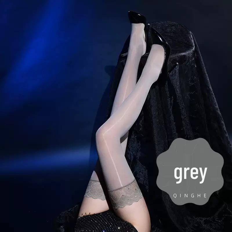 Peacock Lace Silicone Non-Slip Shiny Thigh-High Stockings