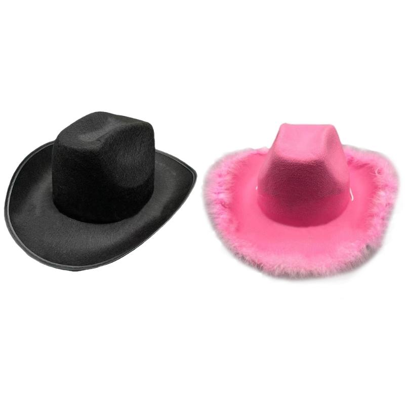 Breathable Cowboy Hats Disco Party Large Rolled Brims Hat Fedoras Felts Cowboy Sunproof Hat Supply Wide Rolled Brims