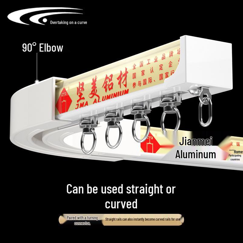 Jianmei 2.6mm Thick Silent Curtain Track with Bendable Heavy Duty Aluminum Alloy Rail and Guide Bearing Wheel.