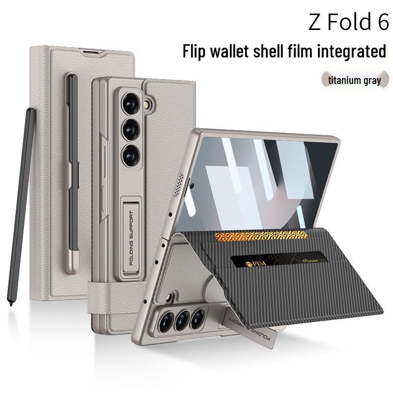 Samsung Z Fold6 Case with Card Slot, Wallet Leather Cover, Stand Pen Holder, Simple Style