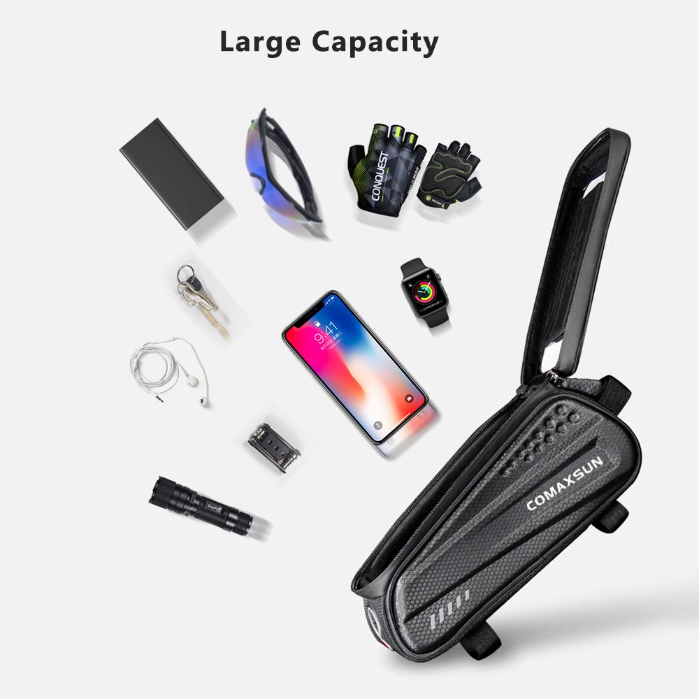 COMAXSUN Fahrradtasche Wasserdicht Vordere Fahrrad-Fahrradtasche 6,5 Zoll Handy Oberrohr Lenkertaschen Mountainbike