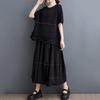 XITAO Patchwork Ruffles O-neck Matching Female Set  GYX1575