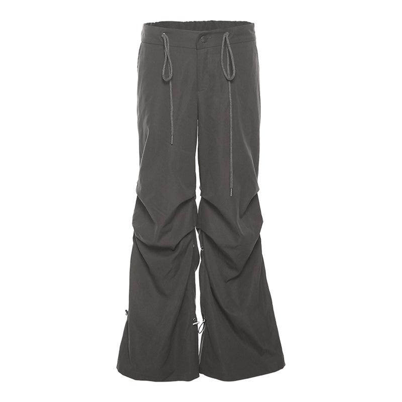 

Европейские и американские летние однотонные свободные уличные модные повседневные прямые широкие брюки с высокой талией L серый