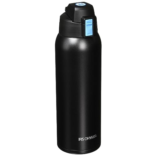 IRIS OHYAMA Kids' Sports Water Bottle, 1 Liter, Blue. Vacuum insulation keeps water cold for 6 hours! One-handed opening for direct drinking. Includes