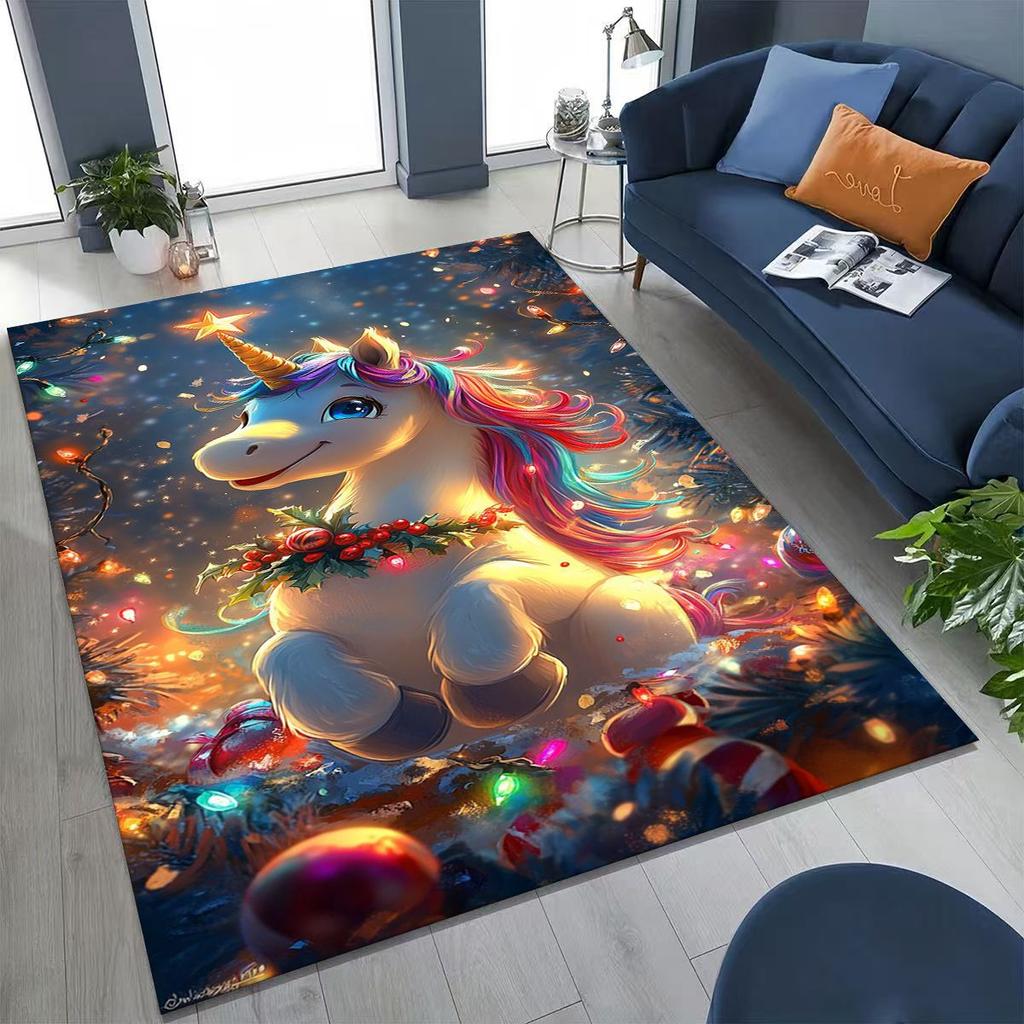 Cartoon Rainbow Unicorn Elves Girl Gift Rug for Bedroom Living Room Sofa Home Doormat Decor, Large Kid Play Non-slip Floor Mat