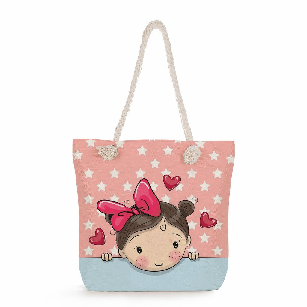 Cartoon animals print thick rope single-shoulder beach bag 7270 KTB