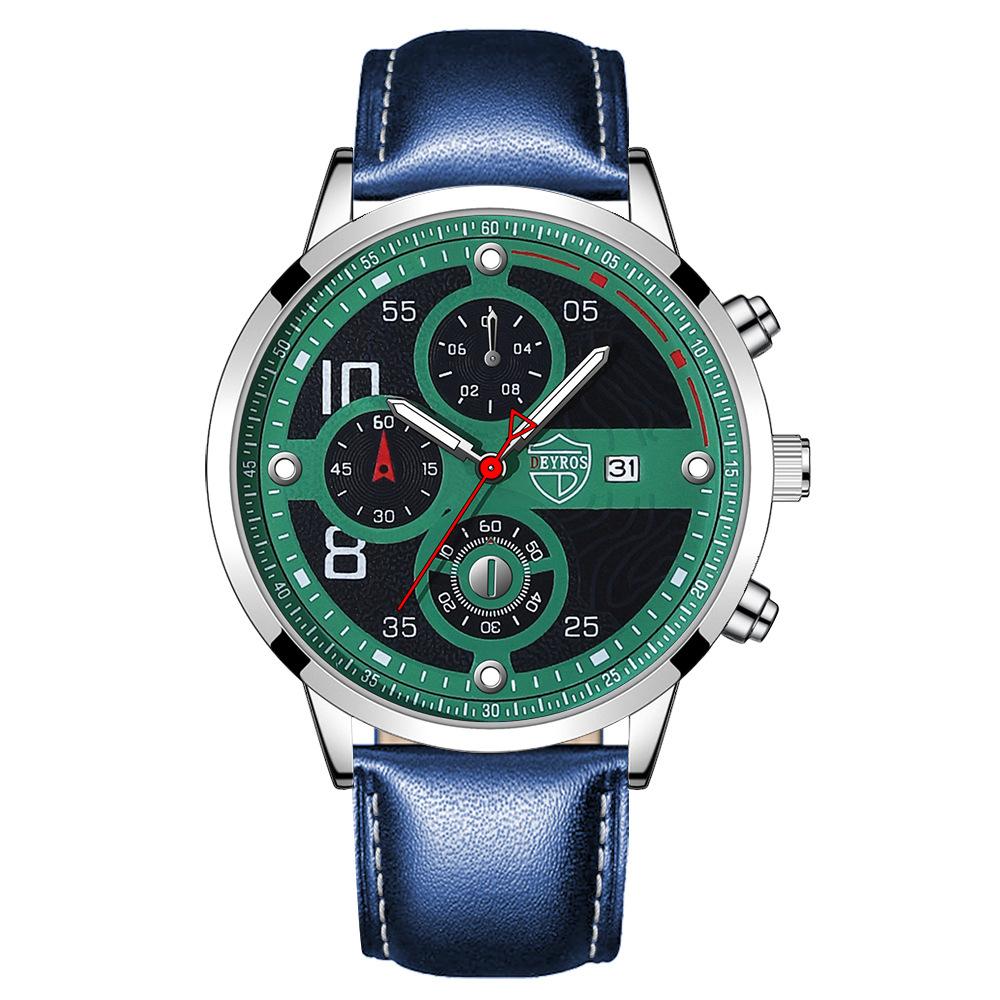 

Модний чоловічий годинник, календар, кварцовий годинник, годинник зі шкіряним ремінцем, студентський годинник, повсякденний годинник, спортивний годинник синій/срібний