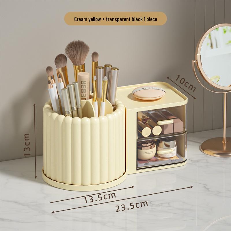 

Rotating Light Luxury Skincare Organizer with Pen Holder жёлтый/кремовый