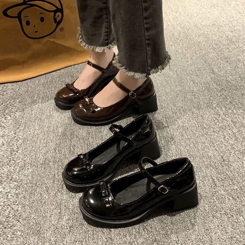 French One-word Buckle with Platform Thick Heel Mary Jane Single Shoes Women's 2025 Summer New Versatile Bow High Heel Small Leather Shoes