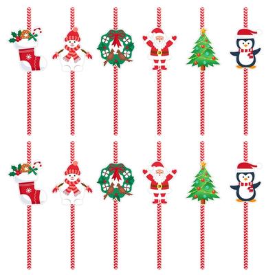 Holiday Party Paper Straws with  Christmas Tree  Biodegradable Kid Safe Drink Decorations for Party