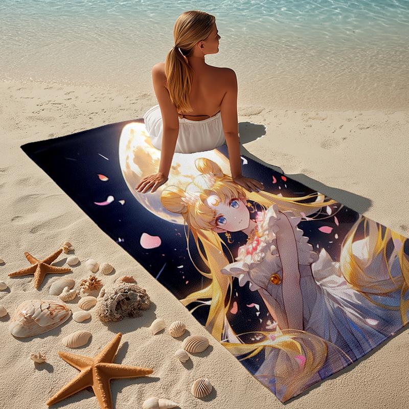 proof beach towel with a Sailor Moon1 pattern - soft,absorbent,quick-drying,machine washable - perfect for swimming,camping,bathing