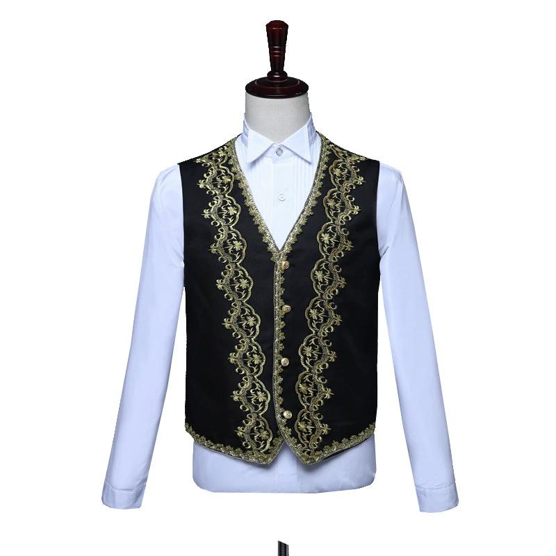European Gold-encrusted Vintage Court Tuxedo Men's Stand-up Collar Embroidered Suit Three-piece Set Opera House Stage Costumes