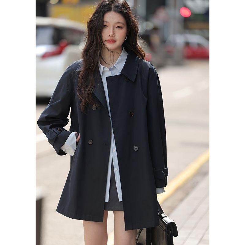 

Mixdemind Preppy Style Khaki Trench Coat Outwear Female Mid Length Long Length 2025 New Arrival Korean Style Small Man Loose Tops Navy blue XS