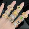Medieval Retro Heavy Industry Inlaid Zir*****Pen Ring Brushed Light Luxury Niche High-End Court Ring Woman