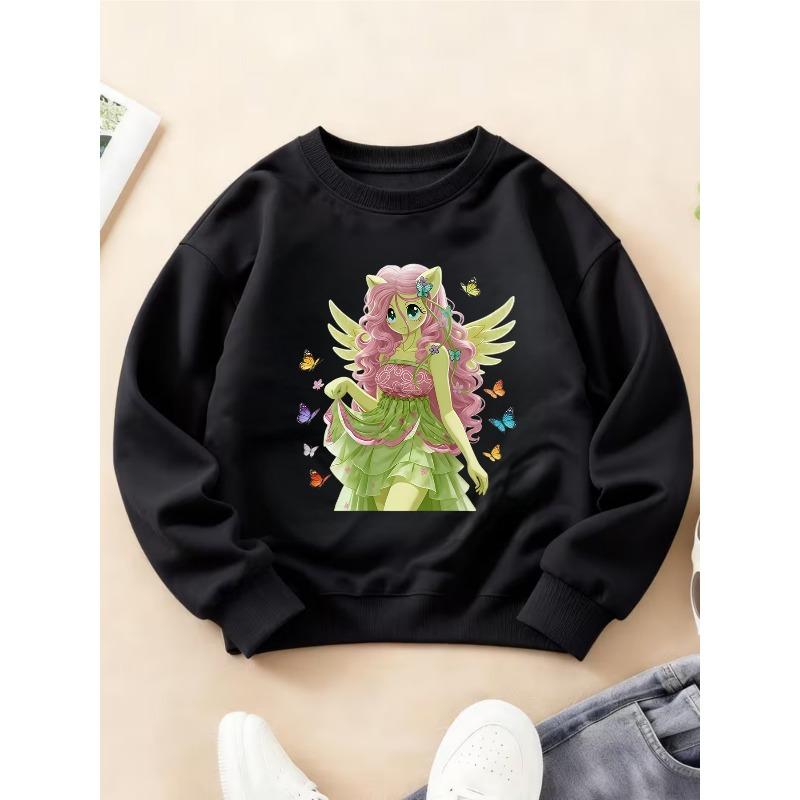 Kids Crewneck Long Sleeve Sweatshirt, Creative Cartoon Character Print, 110