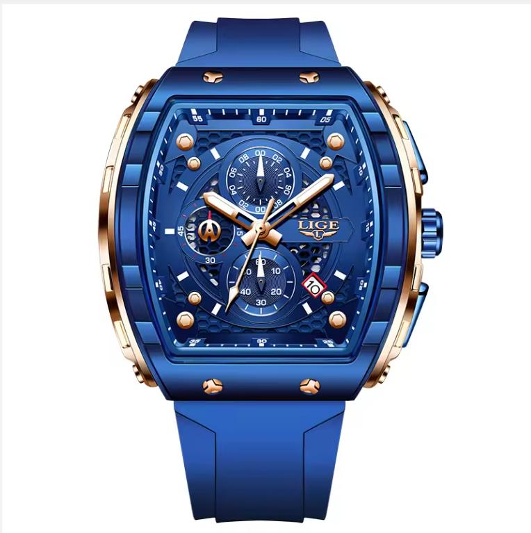 

XIOAMI LIGE Топ Бренд Роскошные Квадратные Кварцевые Часы для Мужчин Мода Повседневные Спортивные 50М Водонепроницаемые Мужские Часы Авто Дата Военный Хронограф