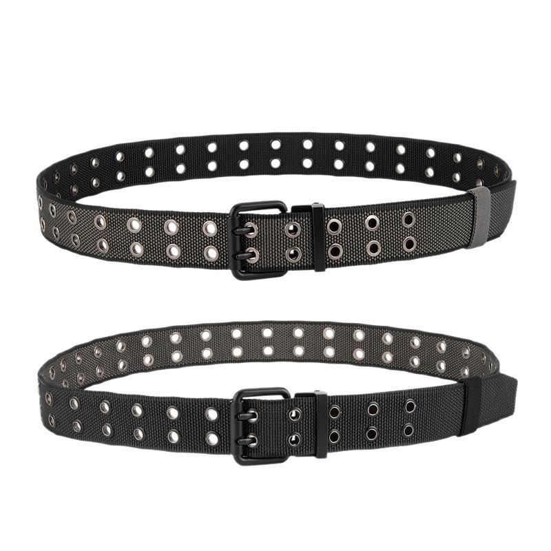 Belt New double-sided two-color double-pin buckle belt, personalized trend woven nylon wide belt