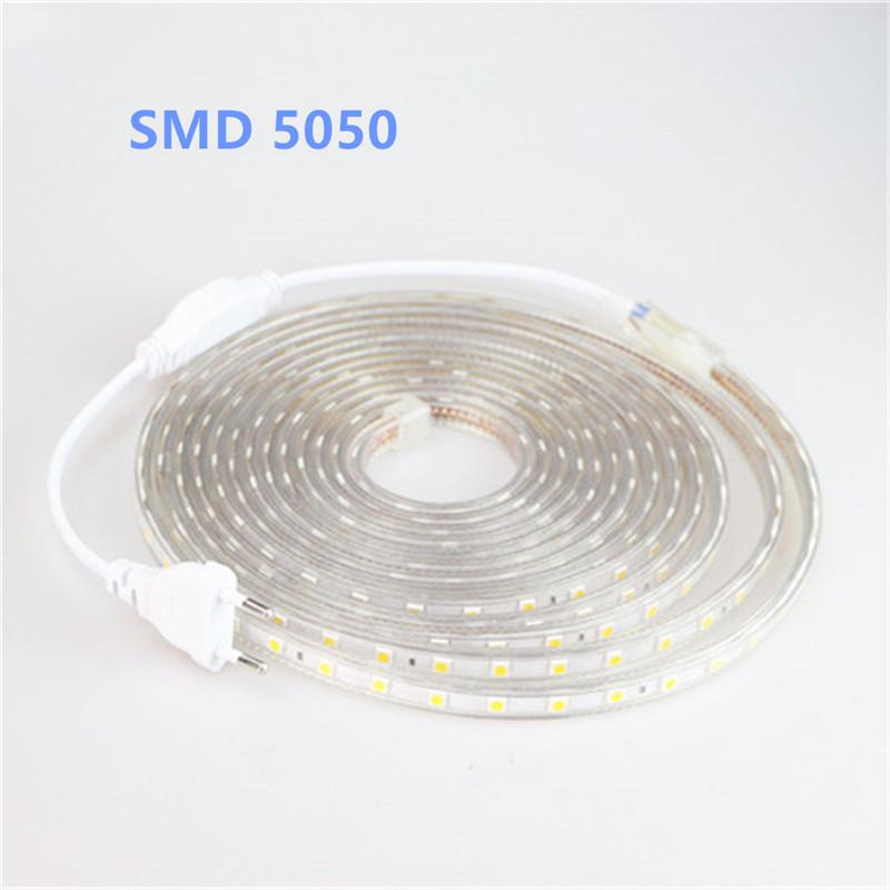 5050 Flexible LED Strip light AC220V 60leds/m Waterproof IP67 Led Tape LED Light With EU Power Plug 1M/2M/3M/4M/5M/10M/15M/20M