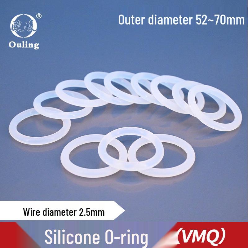 White Silicone O-ring, OD 52-70mm, Cross-section 2.5mm, Temperature Resistant, Eco-friendly OD 52*2.5mm (1 piece) White Silicone O-ring