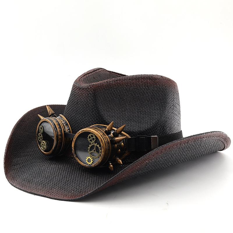Vintage color block western jazz cowboyhoed - uniseks etnische stijl ademende outdoor strandhoed M(56-58cm) donkerrode kleur