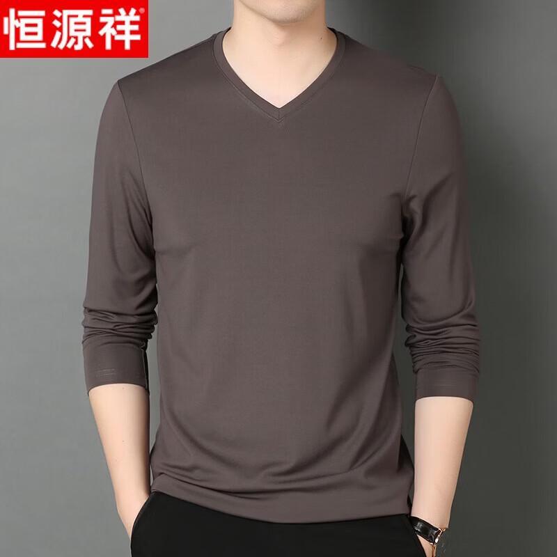 Hengyuanxiang Men s V-Neck Long-Sleeve Mulberry Silk Blend T-Shirt 56/3XL