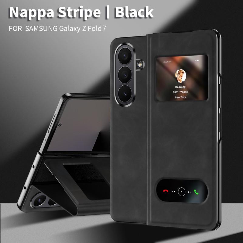 Slim Magnetic Flip Case With Window Galaxy Z Fold8 Ultra 7 6 5 PU Leather Stand Cover Shockproof Nappa Texture