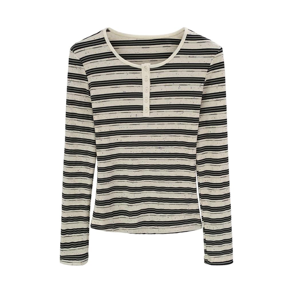 Spicy Girl Striped Slimming Long Sleeve T-Shirt - Stylish Korean Autumn/Winter Top for Women