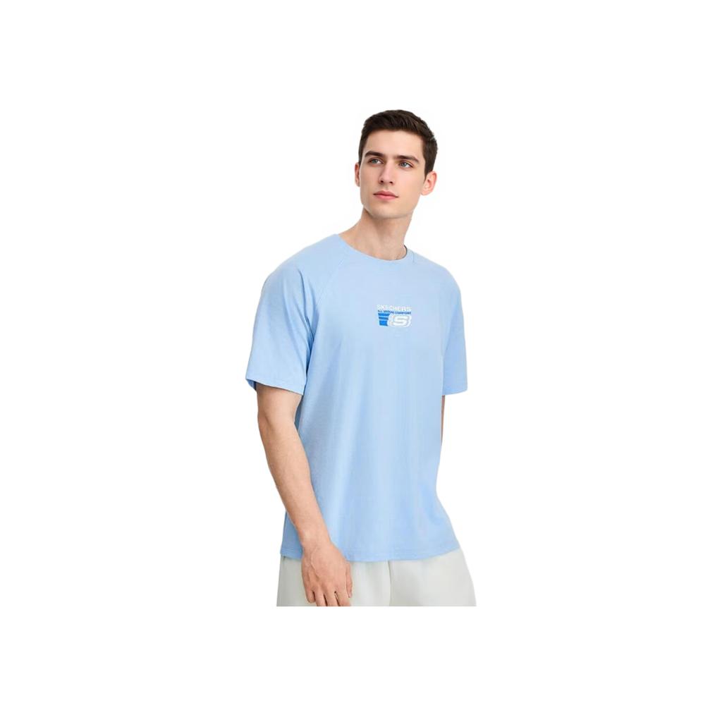 Skechers Comfortable Versatile Short Sleeve T-Shirt Men Tops Sky-Blue L225M131-016M