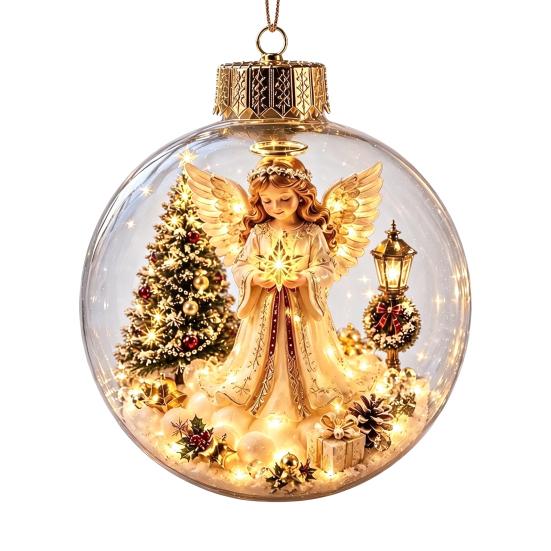 Lightweight Xmas Tree Pendants Clear Christmas Ball Ornaments, Acrylic Hanging Decoration with Gingerbread House Small Gifts Reindeer Santa Inside for
