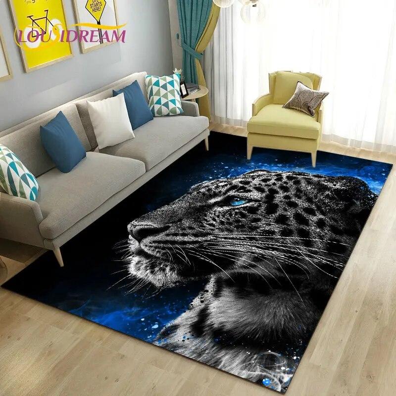 3D White Tiger Lion Leopard Wolf Area Rug,Carpet Rug for Living Room Bedroom Sofa Doormat Decoration,Kid Play Non-slip Floor Mat
