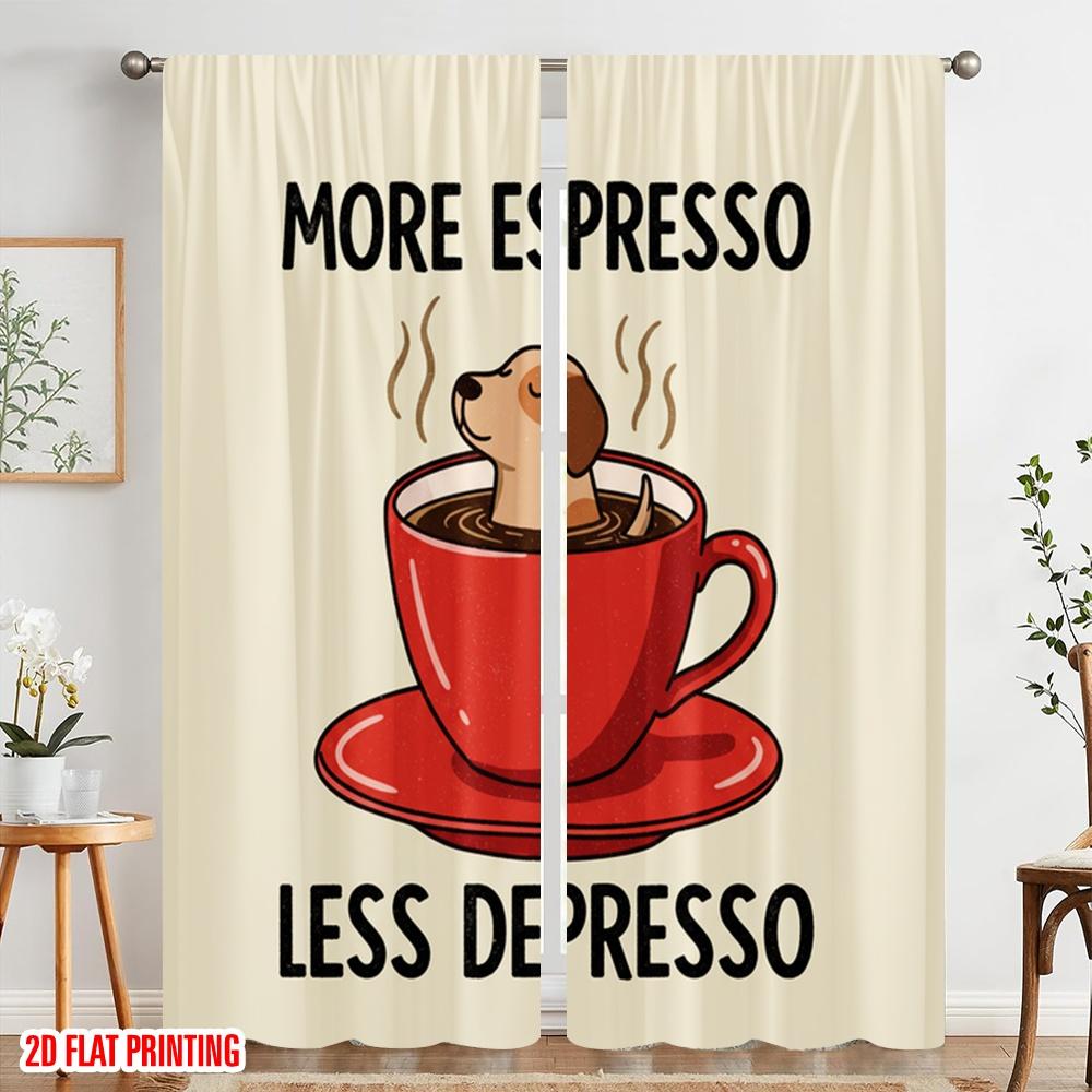 2pcs 2D Flat Printing Drapes More Espresso Less Depresso Polyester Fabric Without Electricity Festive Wall Decor Use for Booths