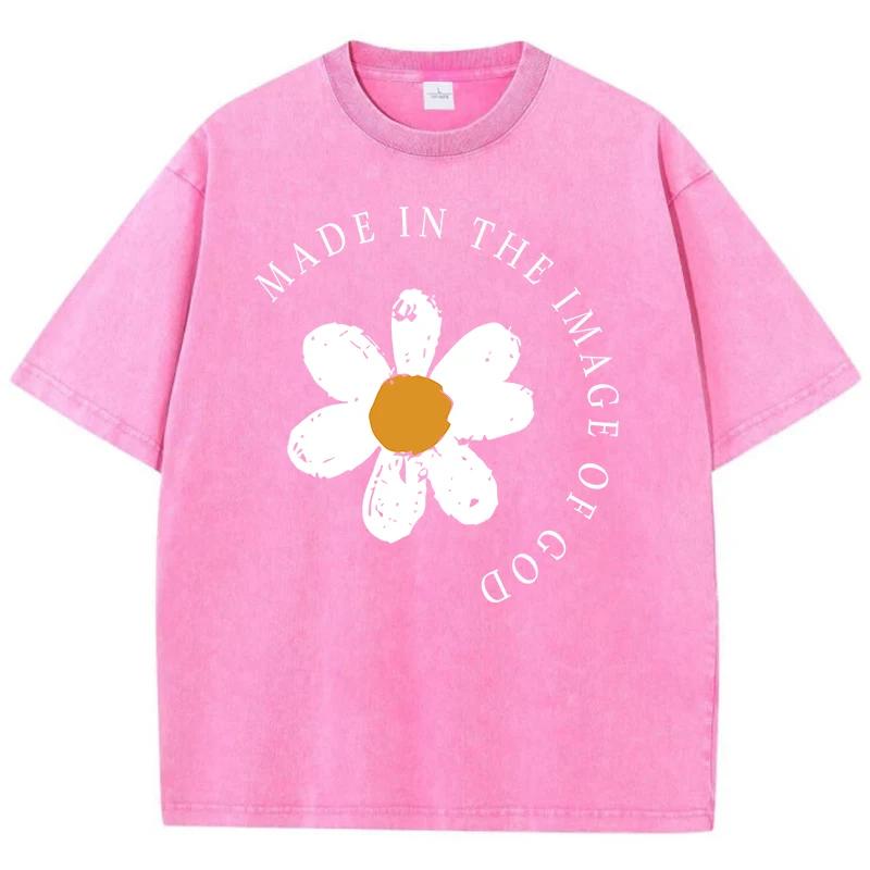 Made In The Image Of God Printed Mans T Shirts Shoulder Drop High-Quality T-Shirt Cool Cartoon Tee Clothing Comfort Novelty Tops