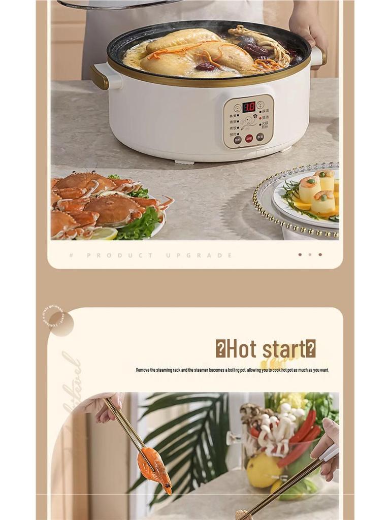 Wielofunkcyjny parowar elektryczny: Stal nierdzewna, Trójwarstwowy, Minutnik, do gotowania na parze, gotowania i duszenia