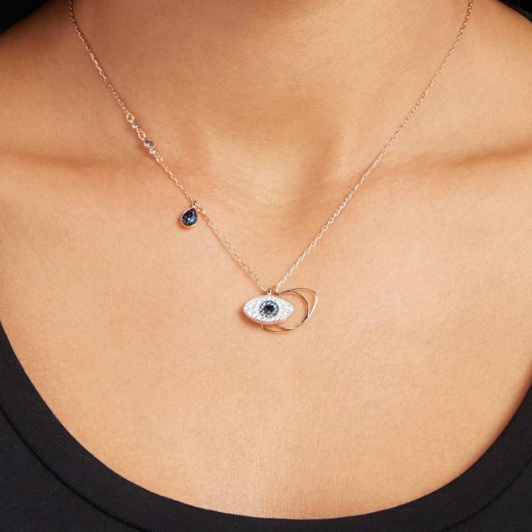 Swarovski Swa Symbol Evil Eye Crystal Rose Gold Necklace Women necklace Blue 5172560