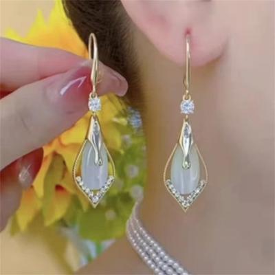 Geometric Diamond Cat Eye Stone Drop Earrings for Women  New Statement Pendientes Trendy Zircon Crystal Earring Jewelry Gift
