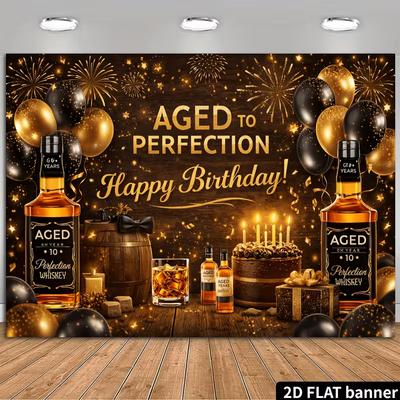 Décoration d'Anniversaire Gentleman Bois Vintage Noir Or Tapisserie de Fond 2D