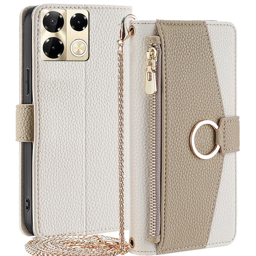 

For Infinix Note 40 Pro 5G Case PU Leather Zipper Wallet Crossbody Phone Cover White
