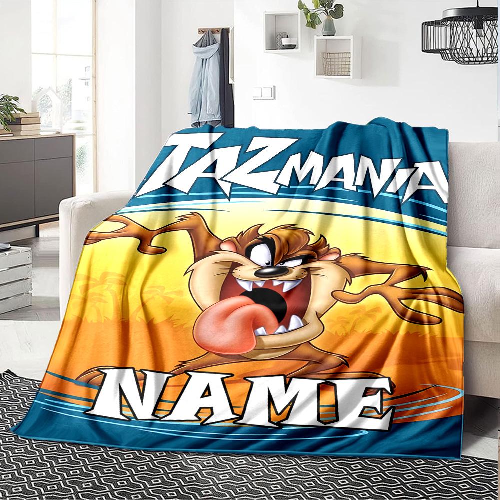Customizable Taz2 Throw Blanket – Personalized Name, All-Season Cozy Snug Blanket, Machine Washable, Personalized Blanket