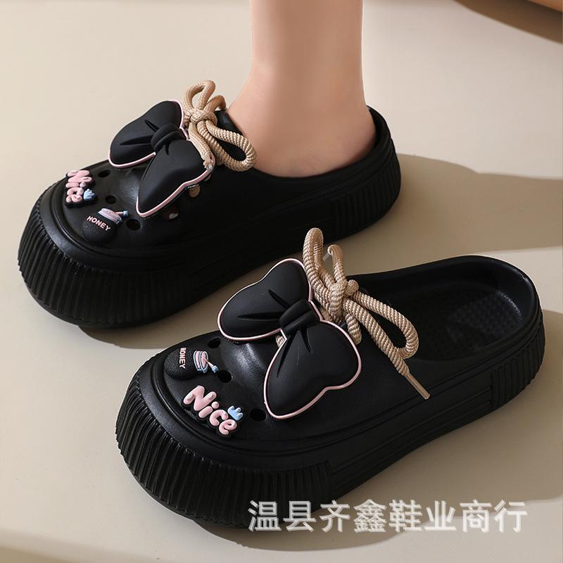 Cave women's slippers three-dimensional bow soft-soled bag head summer outer shoes beach sandals slippers integrated shoes