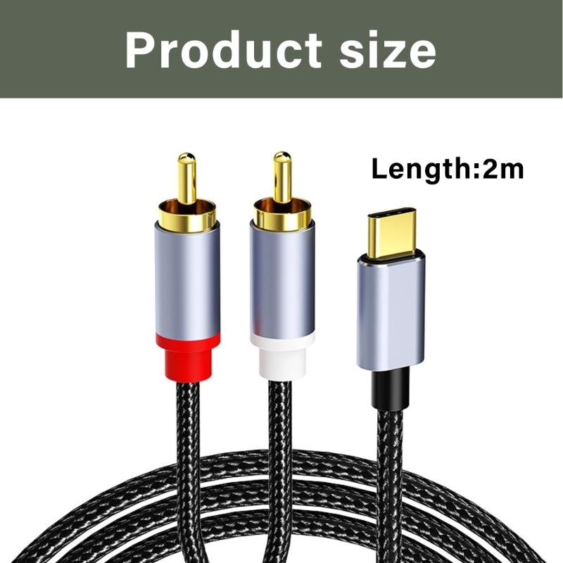 Type C to 2RCA Sound Converters Cable with Gold plateds Connectors for Home Entertainment Systems
