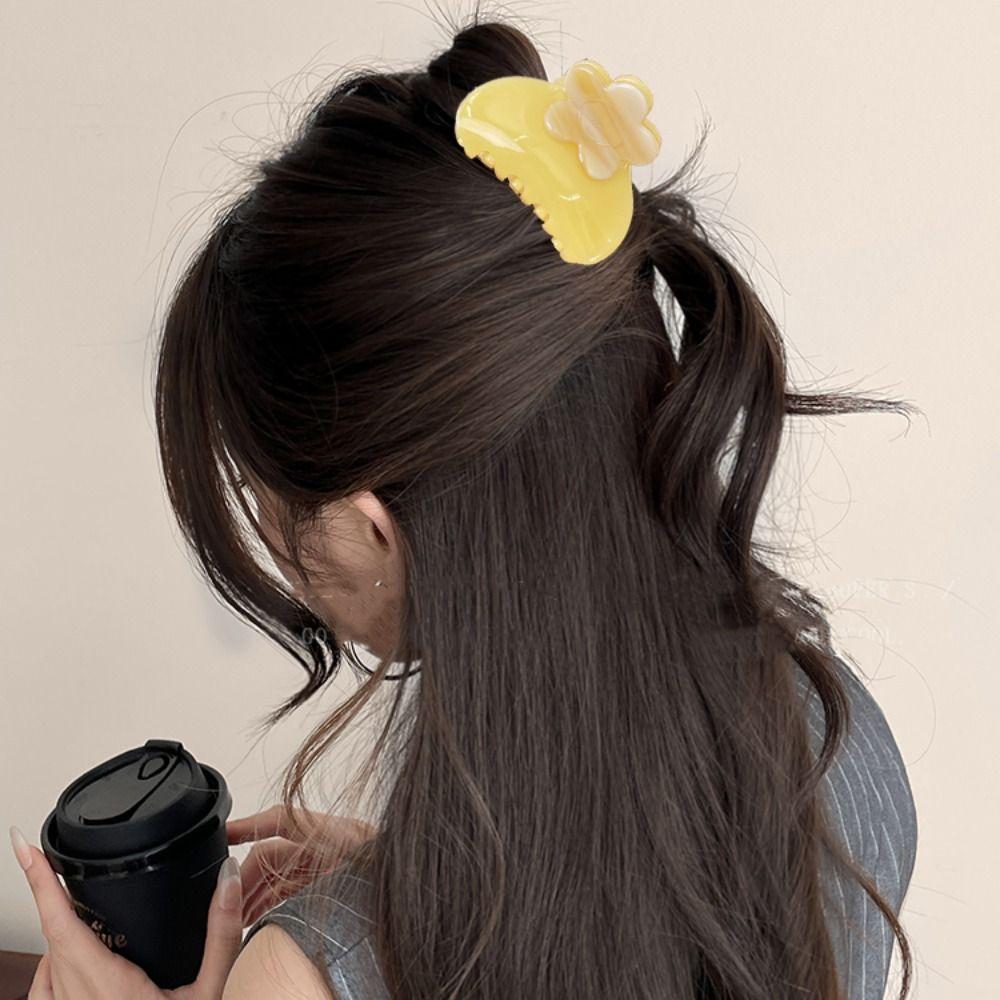 Small Acetic Acid Flower Hair Claw Elegant Flower Hair Crab Clip Fashion French Shark Clip  Women