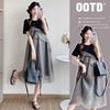 Sommer 2026 Damen Patchwork-Kleid im koreanischen Stil, Zweiteiler-Optik: Schicker, Trendiger und Jungendlicher Mid-Length Rock.