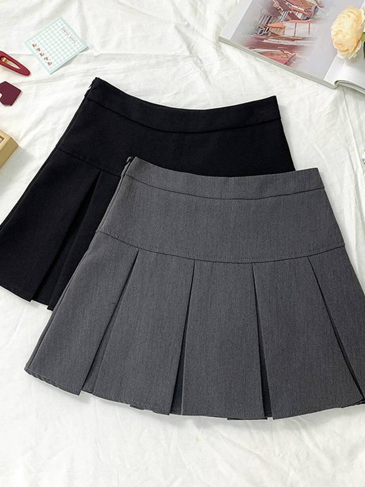 

2023 New Gray Pleated A-Line Skirt: Women s High-Waist, Slimming, Anti-Exposure Design for Spring/Summer Versatility. L