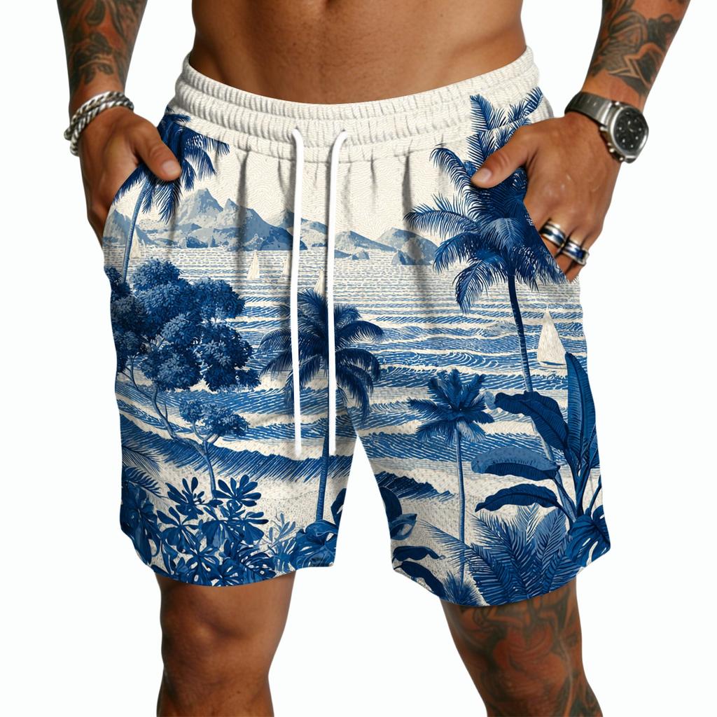 Pantalones Cortos Casuales para Hombre con Estampado Hawaiano y Cordón, Ligeros de Secado Rápido con Entrepierna de 5 Pulgadas para Vacaciones de Verano