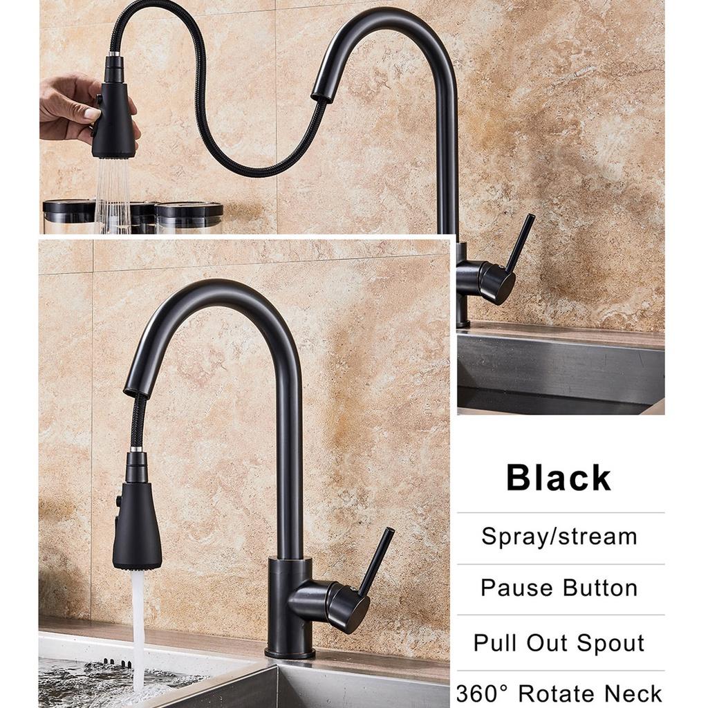 Black Pull Out Black Kitchen Faucet Stainless Steel Kitchen Faucets Sink Mixer Tap Spout Finish Brushed Swivel Spray Spout Sink Faucet New