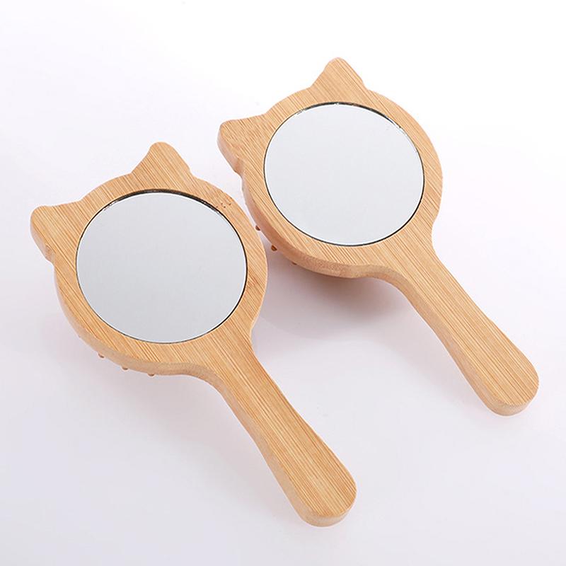 2-in-1 Katzenförmiger Kamm und Schminkspiegel Multifunktionaler Meridian-Massage Haushalts-Holz-Airbag-Kamm