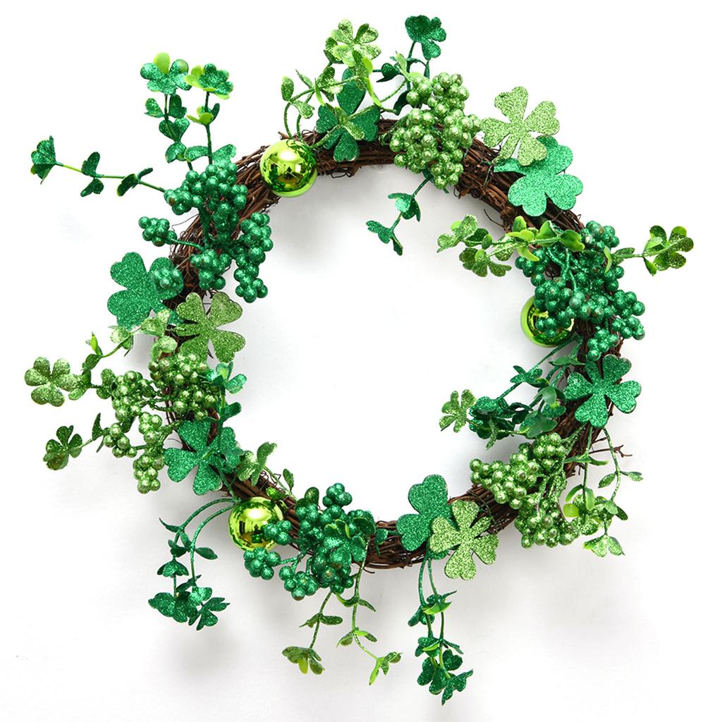 St Patricks Day Wreath for Front Door 15.7 Inch Artificial Clover Lucky Shamrock Wreath for Spring Summer Party Decor