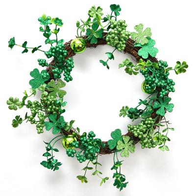 St Patricks Day Wreath for Front Door 15.7 Inch Artificial Clover Lucky Shamrock Wreath for Spring Summer Party Decor