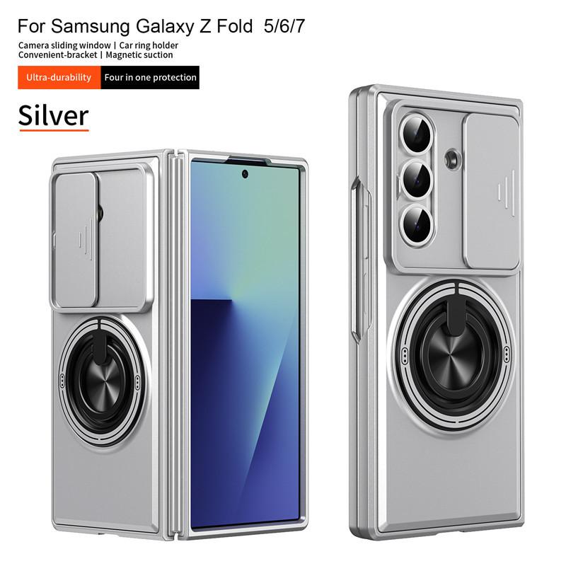 Case for Samsung Z FOLD 7 Shock Proof Tough Shell With Holder Kickstand Camera Sliding Window Protective Case Plain Shock Proof
